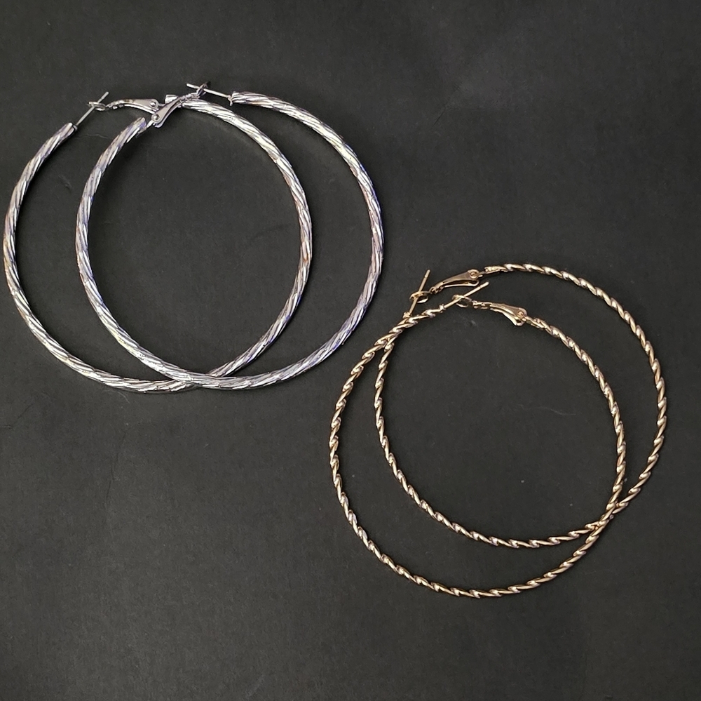 Gold&Silver Tone Large 90s Hoop Earrings